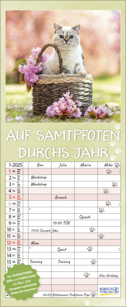 Cover: 9783731876922 | Auf Samtpfoten durch's Jahr 2025 | Korsch Verlag | Kalender | 14 S.