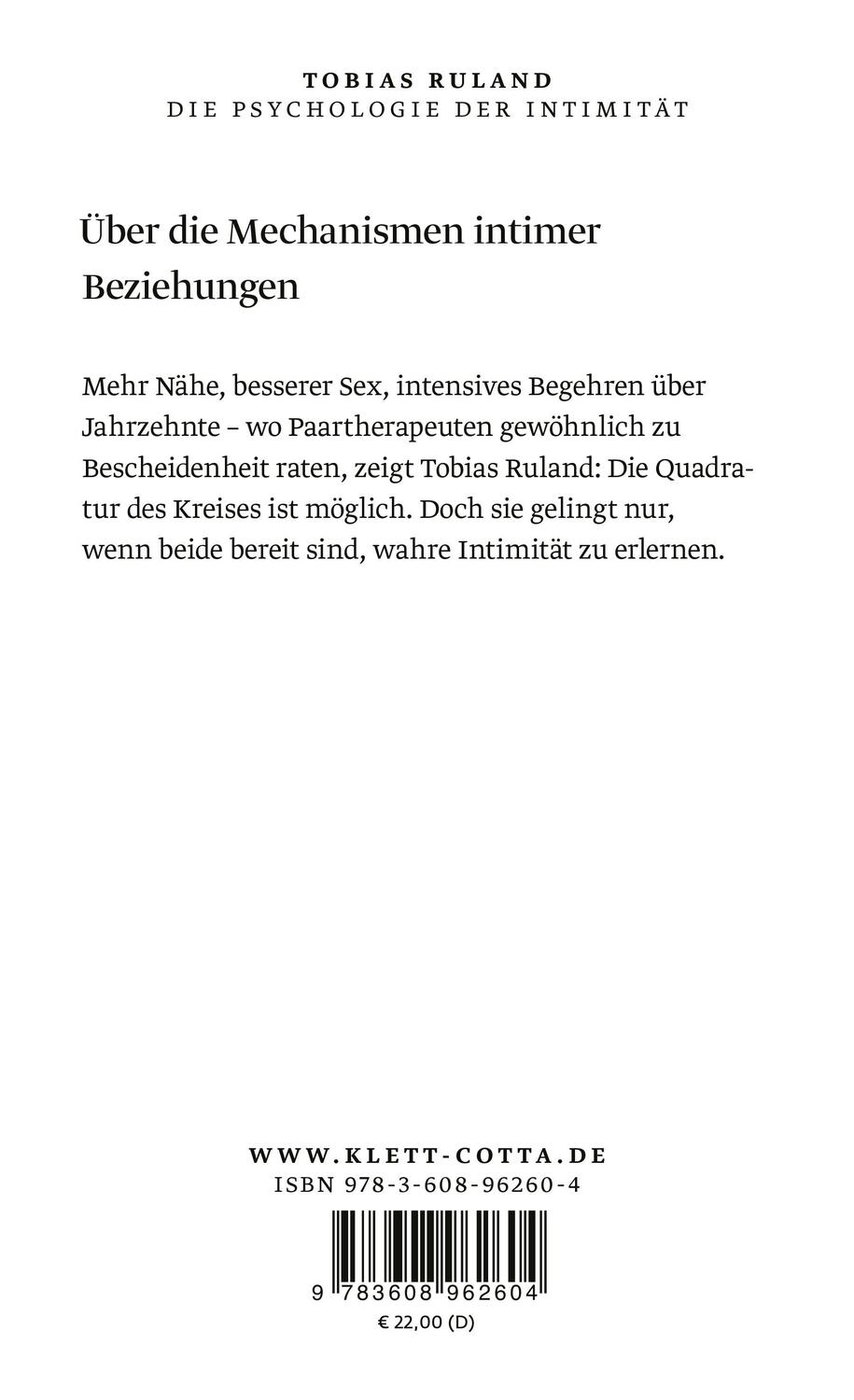 Rückseite: 9783608962604 | Die Psychologie der Intimität | Tobias Ruland | Taschenbuch | 268 S.