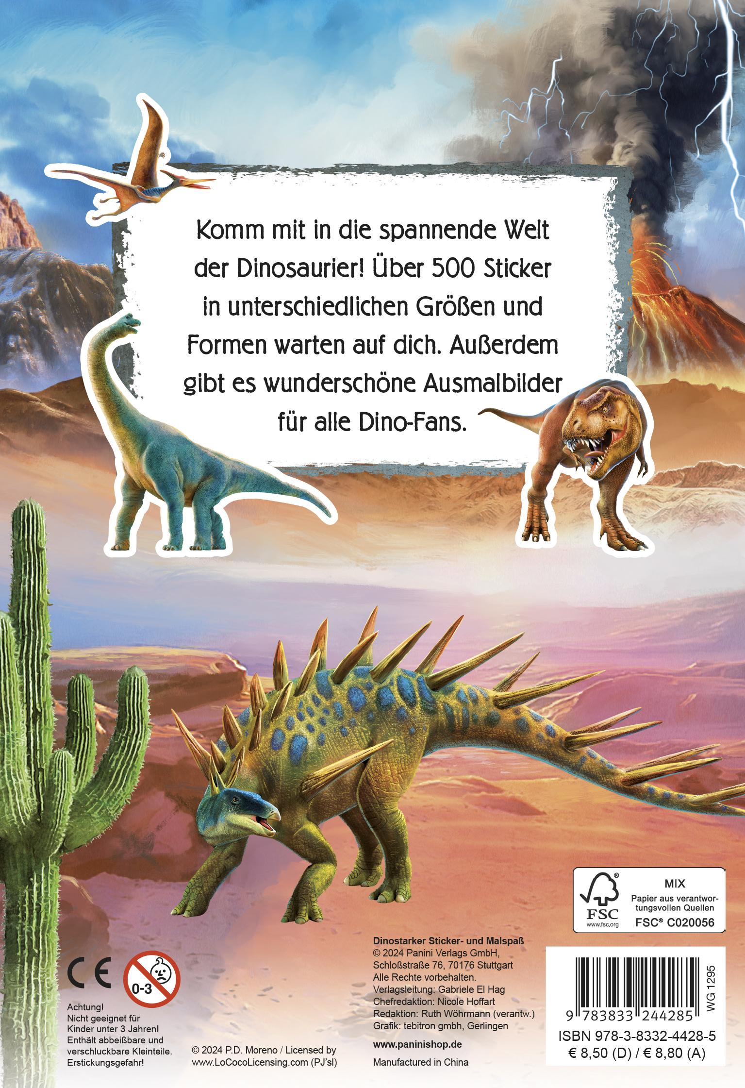 Rückseite: 9783833244285 | Dinosaurs by P.D. Moreno: Dinostarker Sticker- und Malspaß | Panini