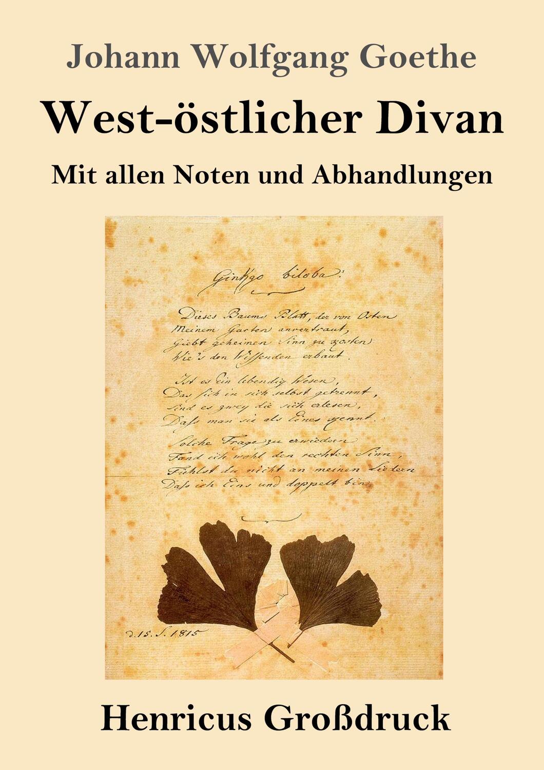 Cover: 9783847827184 | West-östlicher Divan (Großdruck) | Mit allen Noten und Abhandlungen
