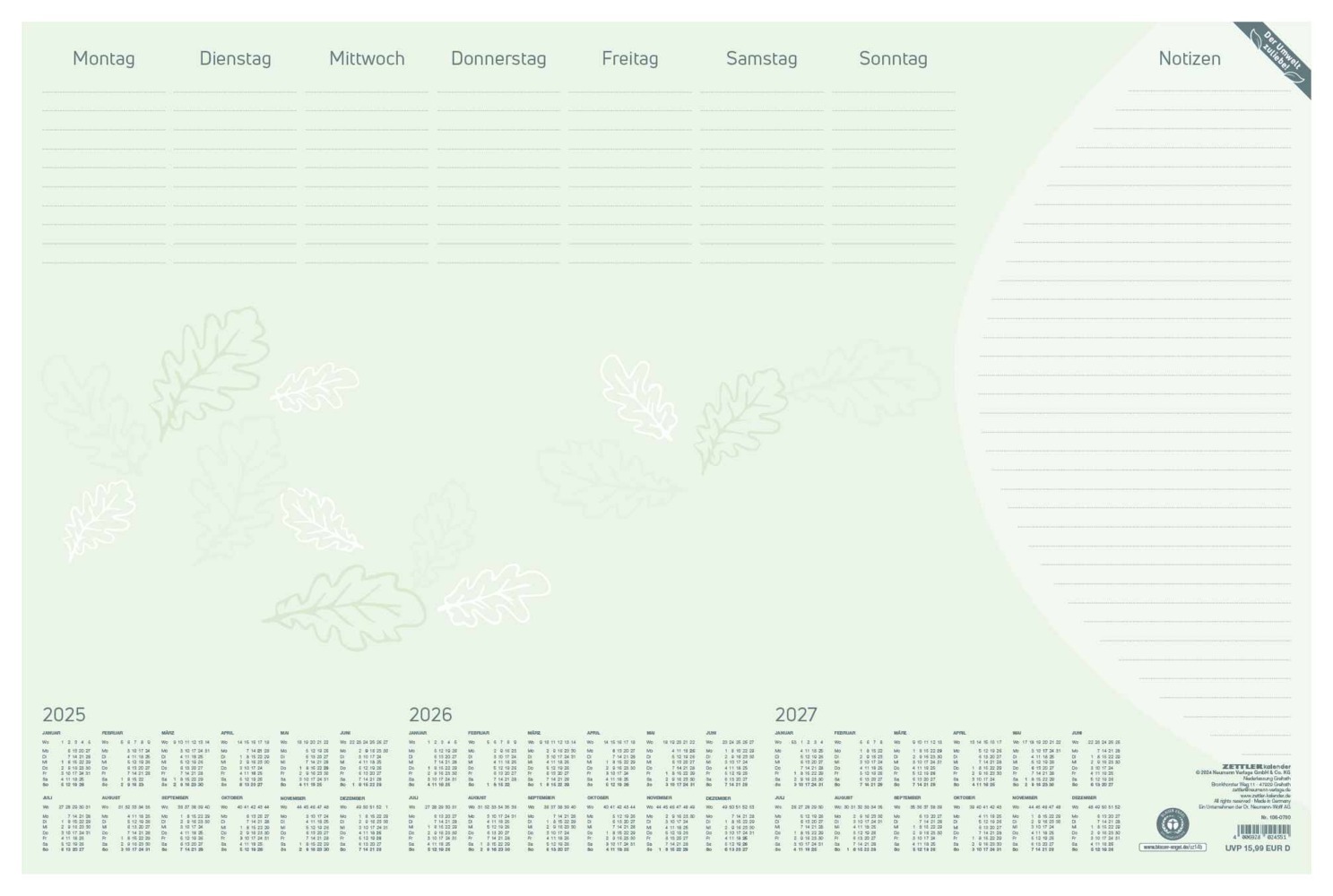 Cover: 4006928024551 | Zettler - Schreibunterlage 2025 Recycling, 59,5x40cm, Unterlage mit...