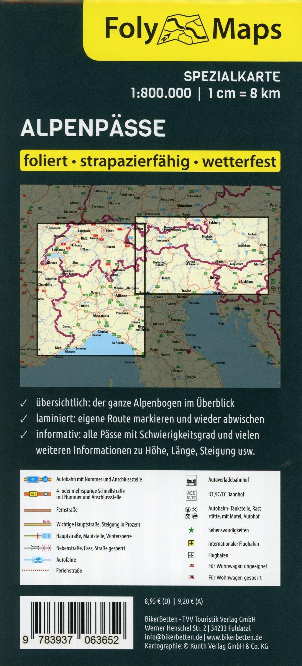 Bild: 9783937063652 | FolyMaps Alpenpässe 1:800 000 Spezialkarte | Bikerbetten | Deutsch