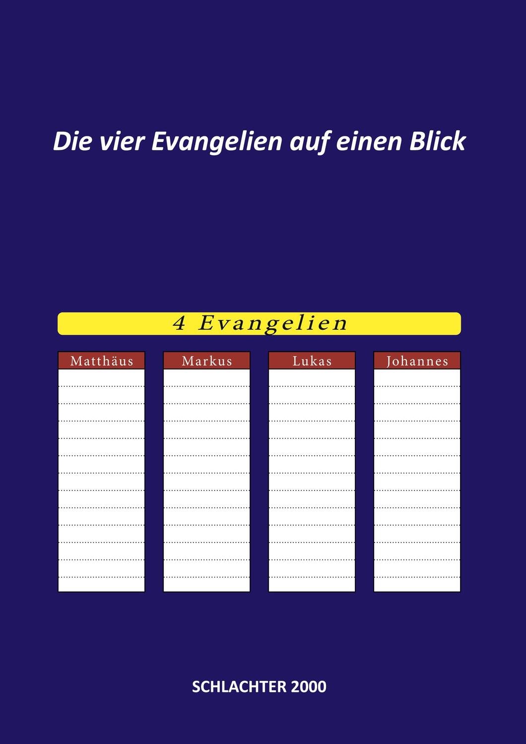 Cover: 9783751901086 | Die vier Evangelien auf einen Blick | Schlachter 2000 | Reimer | Buch