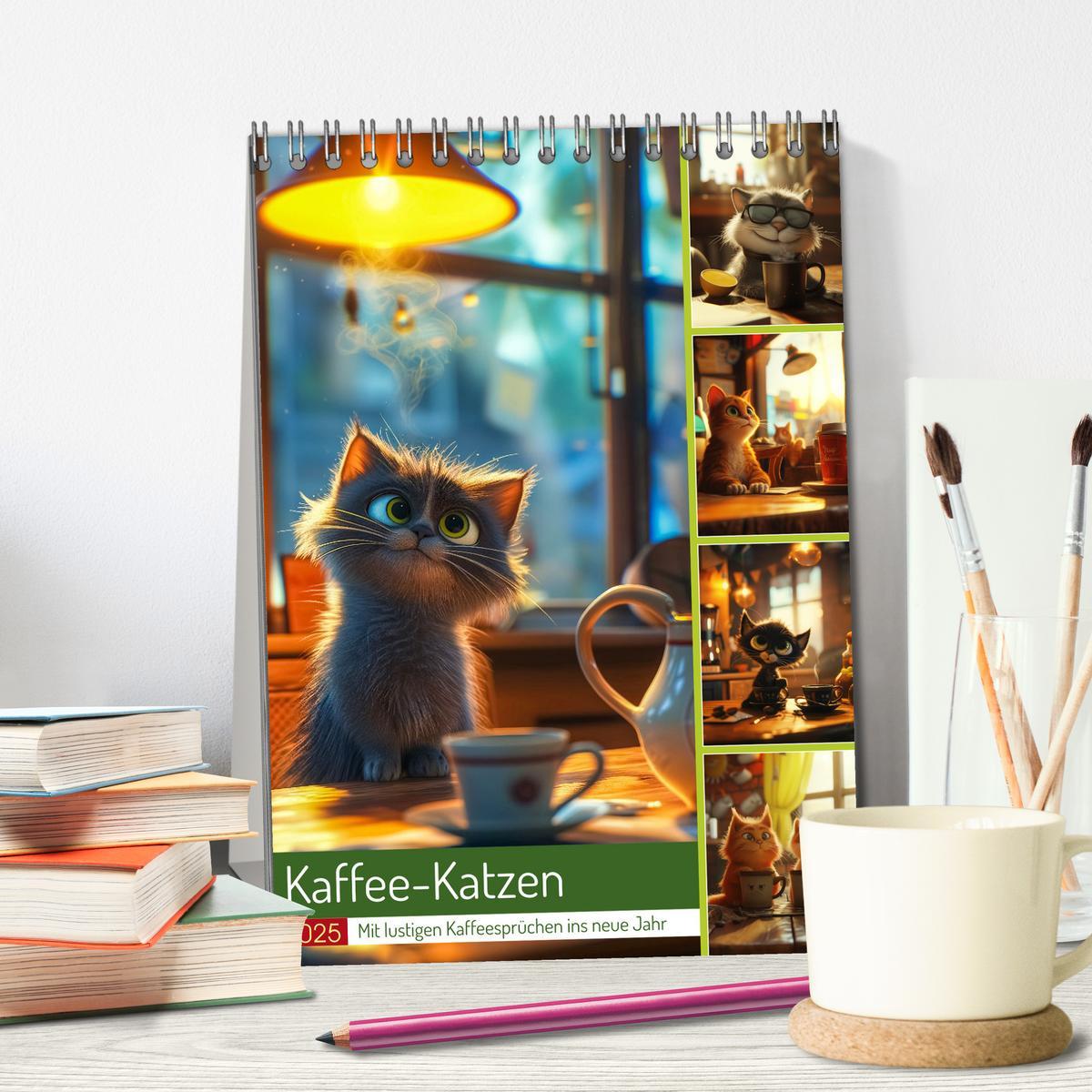 Bild: 9783383773822 | Kaffee-Katzen (Tischkalender 2025 DIN A5 hoch), CALVENDO...