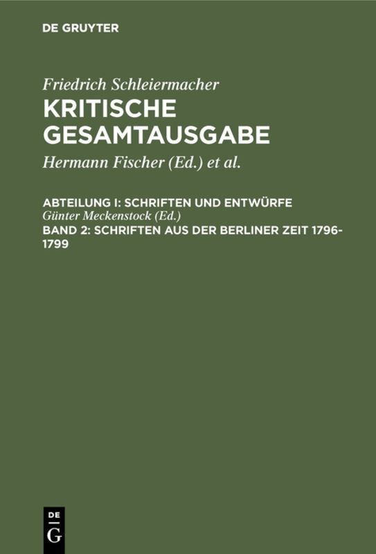 Cover: 9783110102666 | Schriften aus der Berliner Zeit 1796-1799 | Günter Meckenstock | Buch