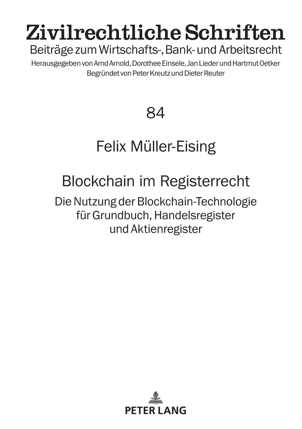Cover: 9783631899281 | Blockchain im Registerrecht | Felix Müller-Eising | Buch | Deutsch