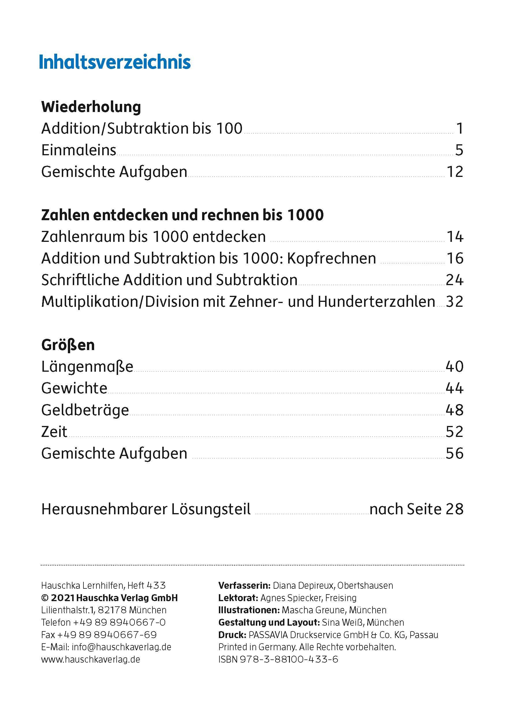 Bild: 9783881004336 | Mein Übungsheft Rechnen 3. Klasse | Diana Depireux | Broschüre | 56 S.