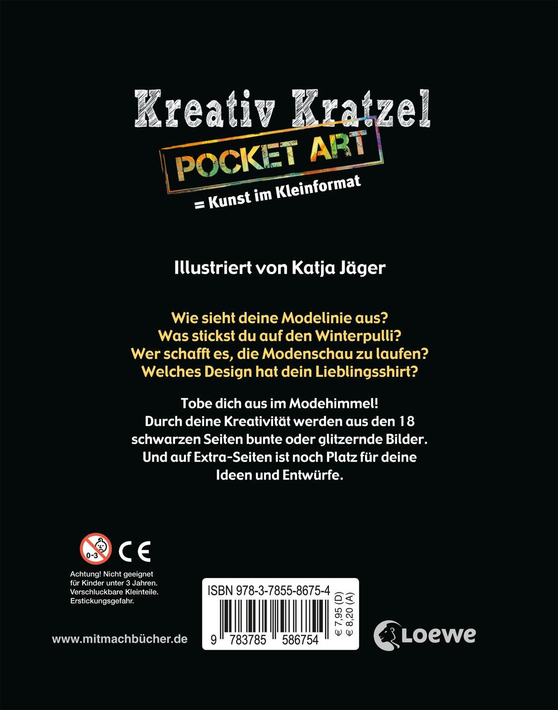 Rückseite: 9783785586754 | Kreativ-Kratzel Pocket Art: Fashion | Loewe Kratzel-Welt | Taschenbuch