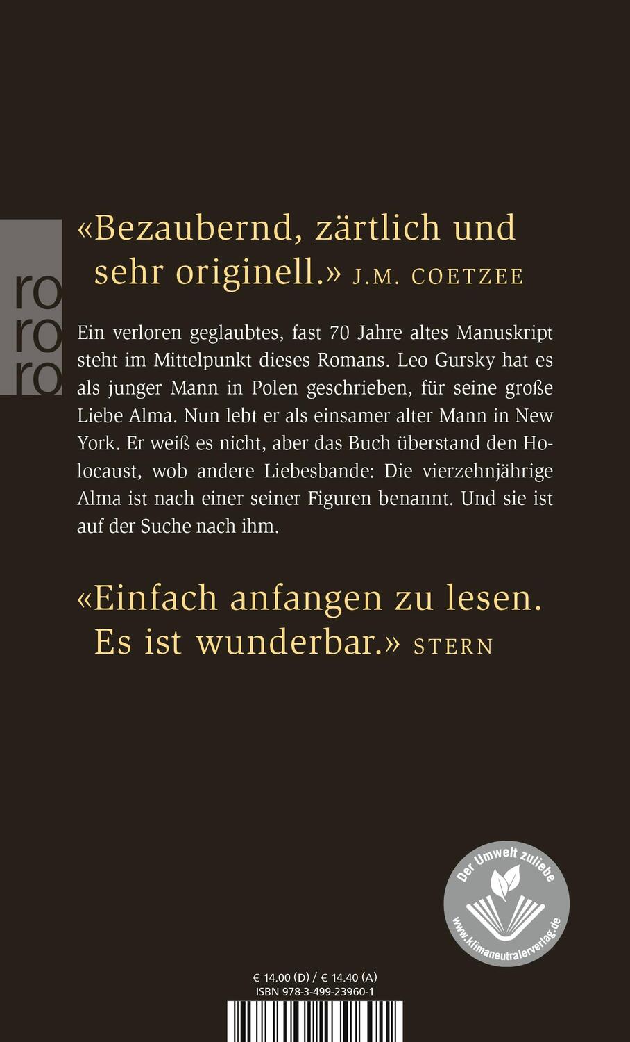 Rückseite: 9783499239601 | Die Geschichte der Liebe | Nicole Krauss | Taschenbuch | Deutsch