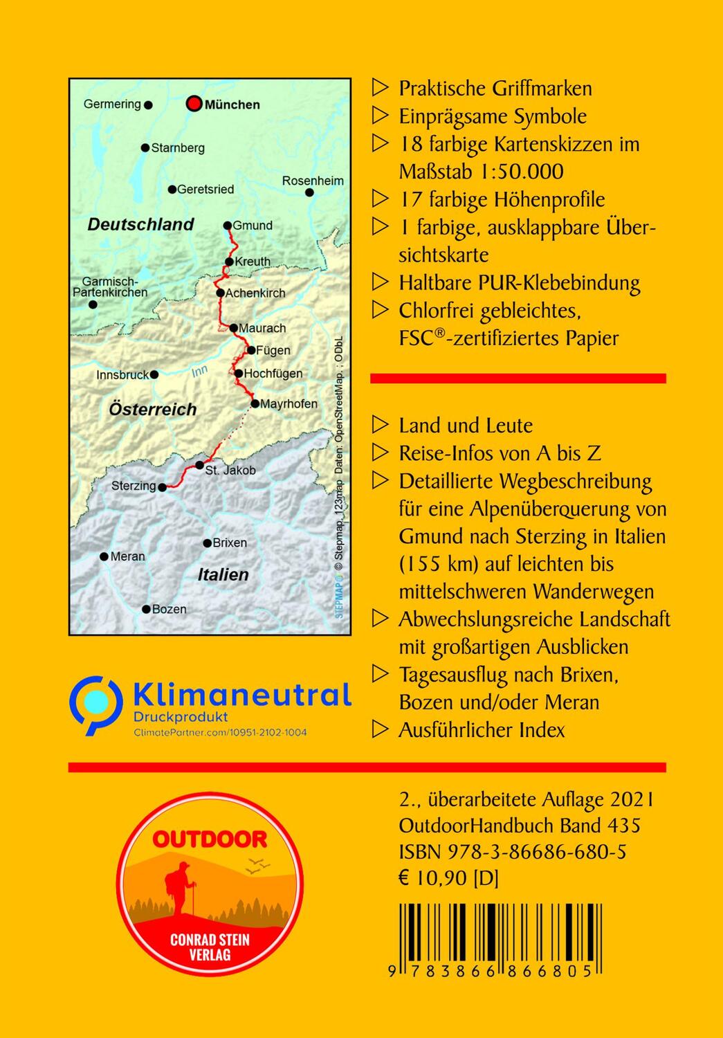 Rückseite: 9783866866805 | Tegernsee - Sterzing | über die Alpen in 8 Etappen | Ulrike Gaube