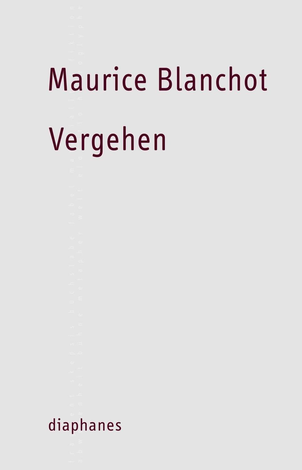 Cover: 9783037341773 | Vergehen | TransPositionen | Maurice Blanchot | Taschenbuch | 160 S.