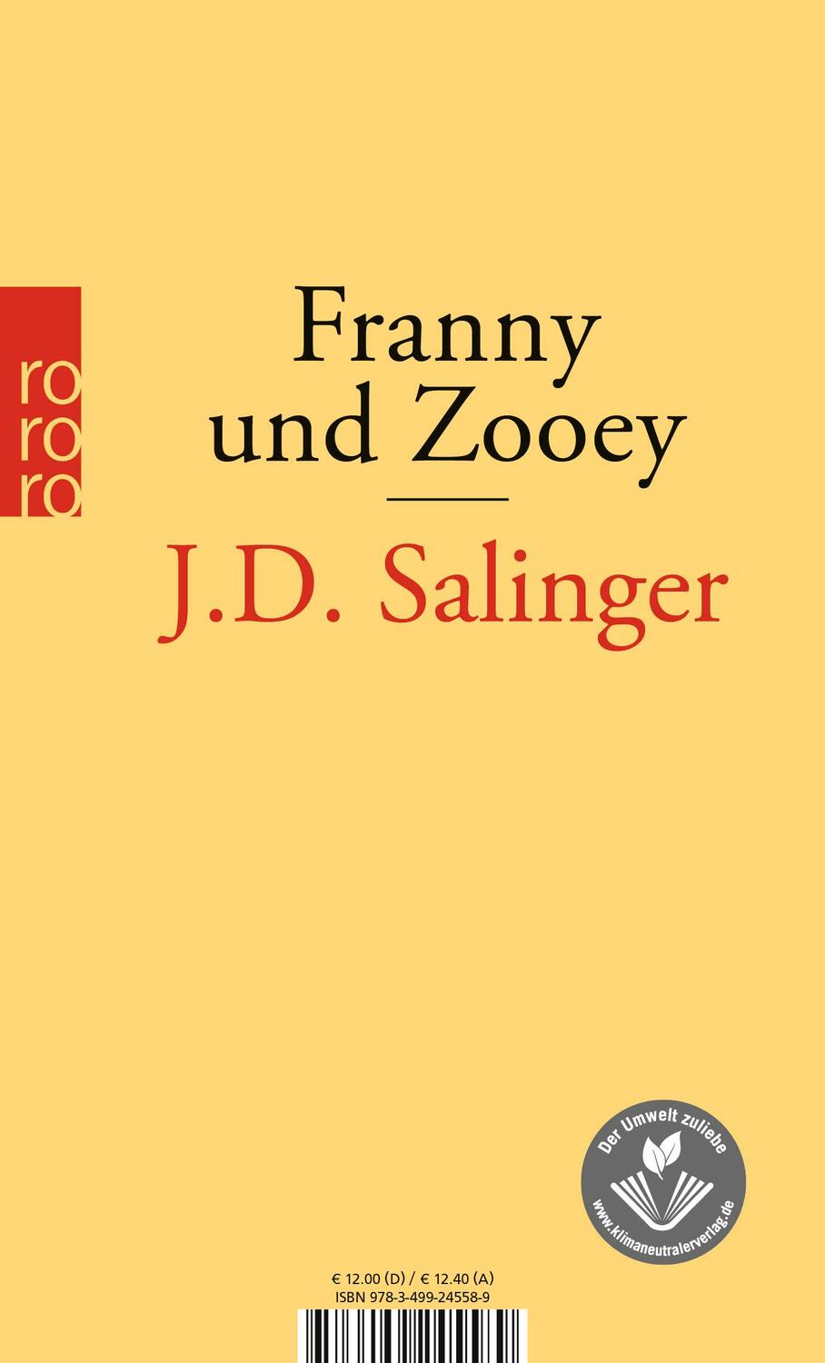 Rückseite: 9783499245589 | Franny und Zooey | J. D. Salinger | Taschenbuch | 233 S. | Deutsch