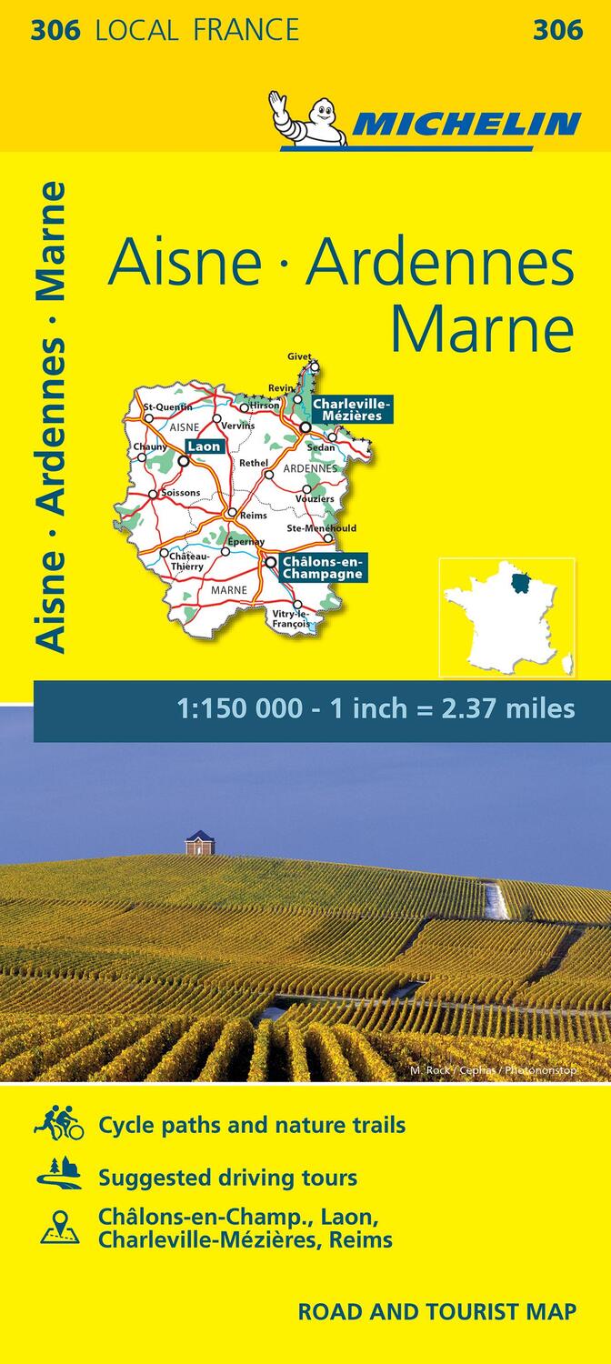 Cover: 9782067210004 | Aisne, Ardennes, Marne - Michelin Local Map 306 | Michelin | Englisch