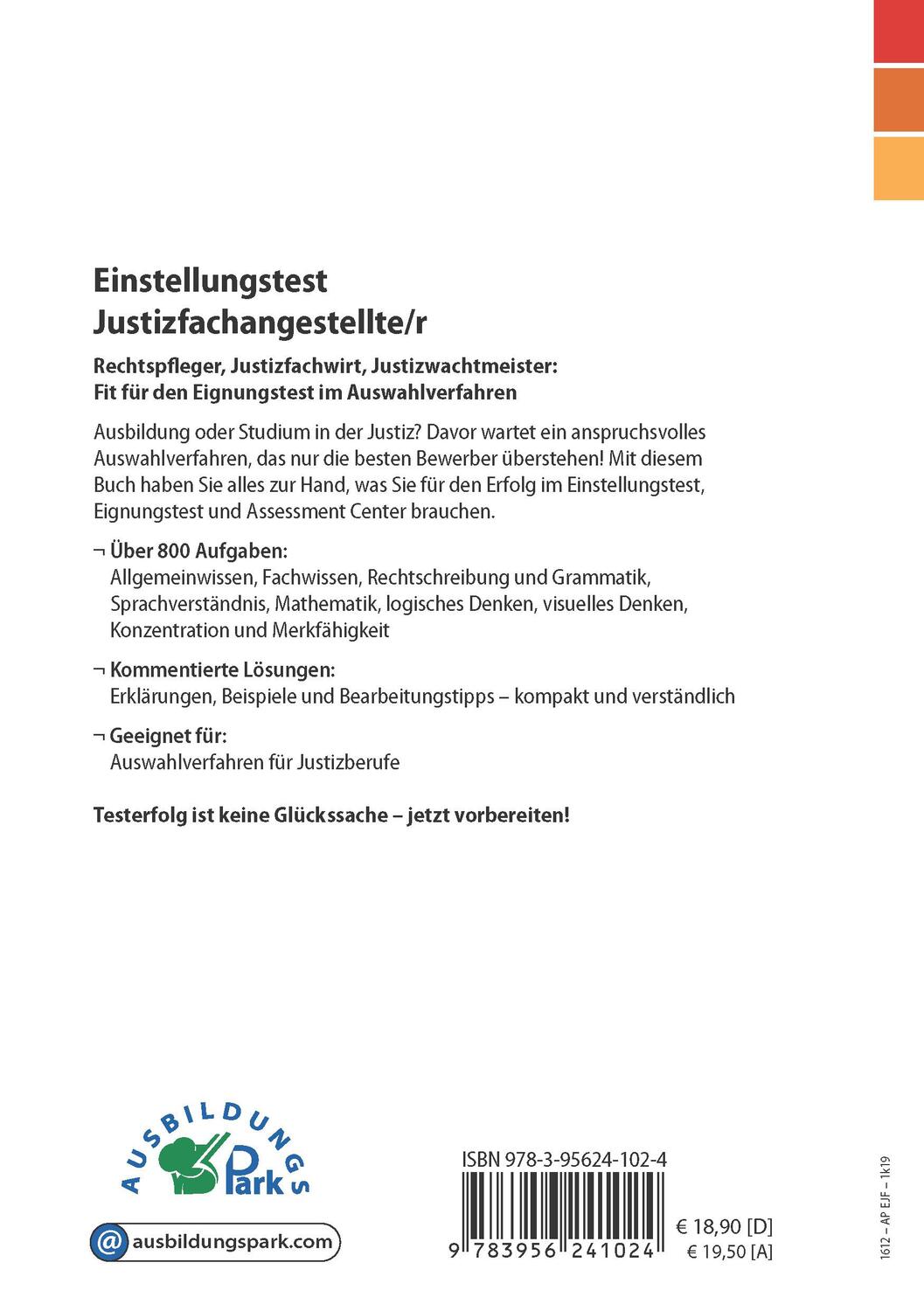 Rückseite: 9783956241017 | Einstellungstest JVA / Justizvollzug | Kurt Guth (u. a.) | Taschenbuch