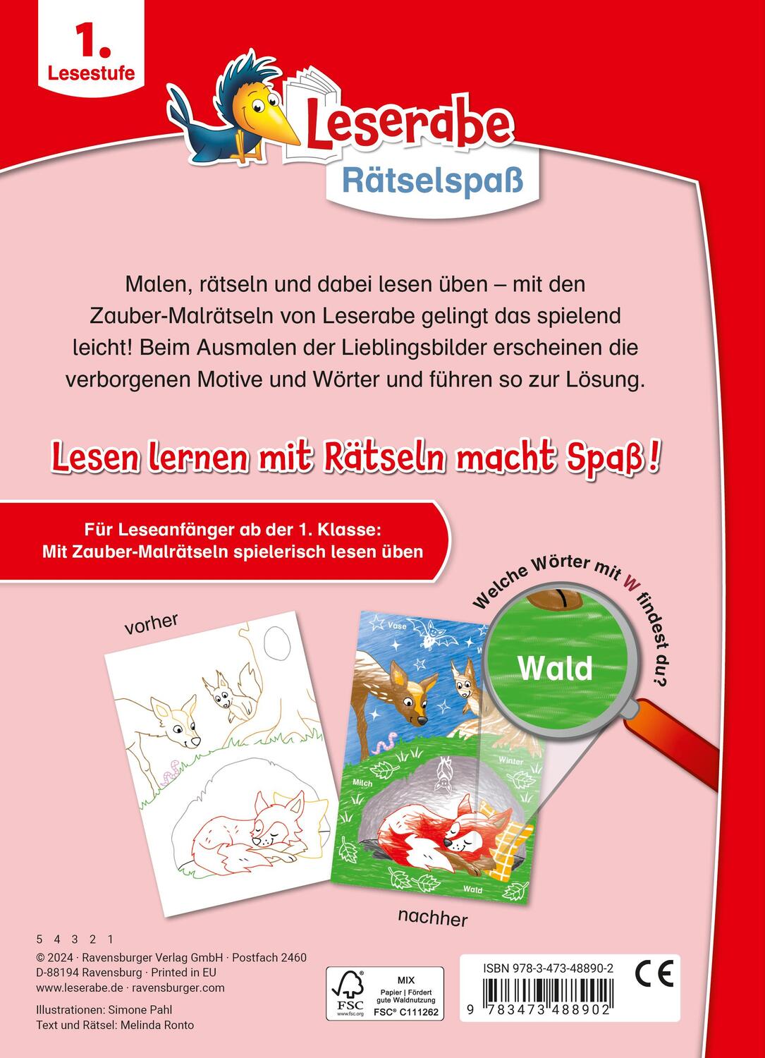 Rückseite: 9783473488902 | Leserabe Rätselspaß Zauber-Malrätsel zum Lesenlernen: Im Wald (1....