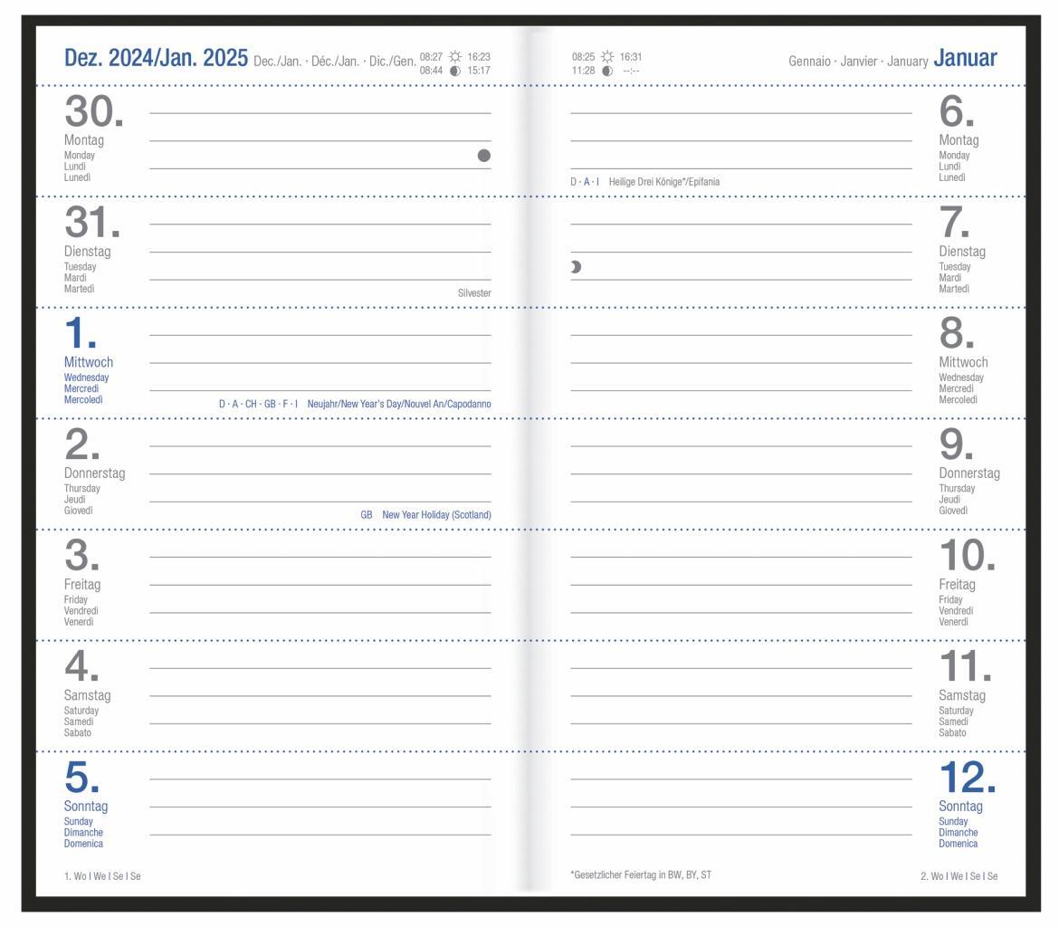 Bild: 9783756408054 | Wochen-Taschenkalender, schwarz 2025 | Heye | Buch | Bürokalender Heye