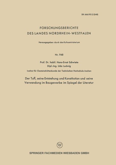Cover: 9783663199731 | Der Tuff, seine Entstehung und Konstitution und seine Verwendung im...