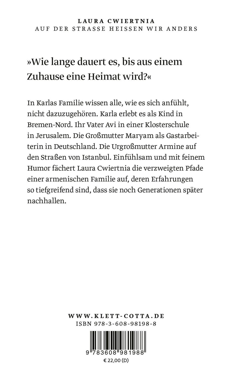 Rückseite: 9783608981988 | Auf der Straße heißen wir anders | Roman | Laura Cwiertnia | Buch