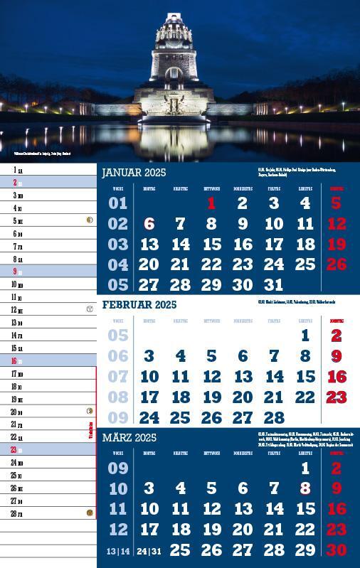 Bild: 9783957561374 | Drei-Monatskalender Sachsen 2025 | Jörg Neubert | Kalender | Deutsch