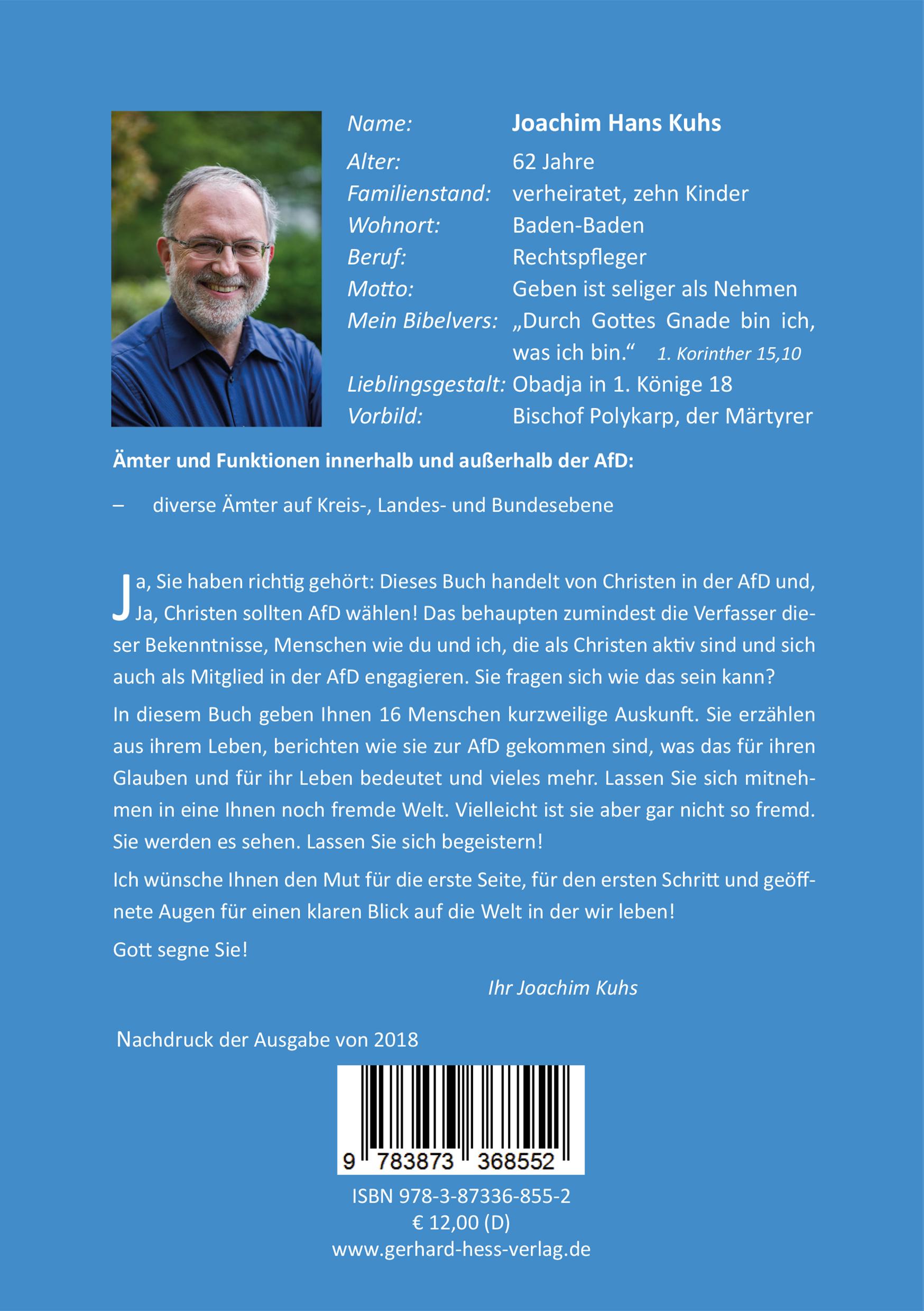 Rückseite: 9783873368552 | Warum Christen AfD wählen | Joachim Kuhs | Taschenbuch | 103 S. | 2025