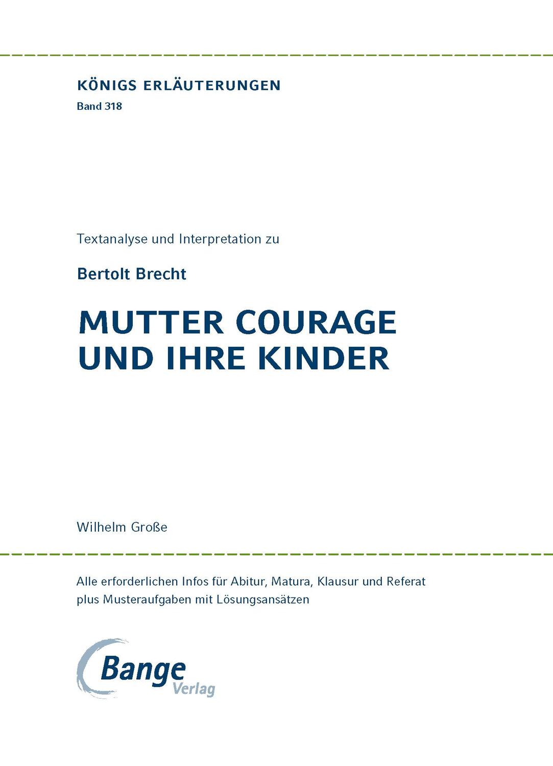Bild: 9783804419247 | Mutter Courage und ihre Kinder. Textanalyse und Interpretation | Buch