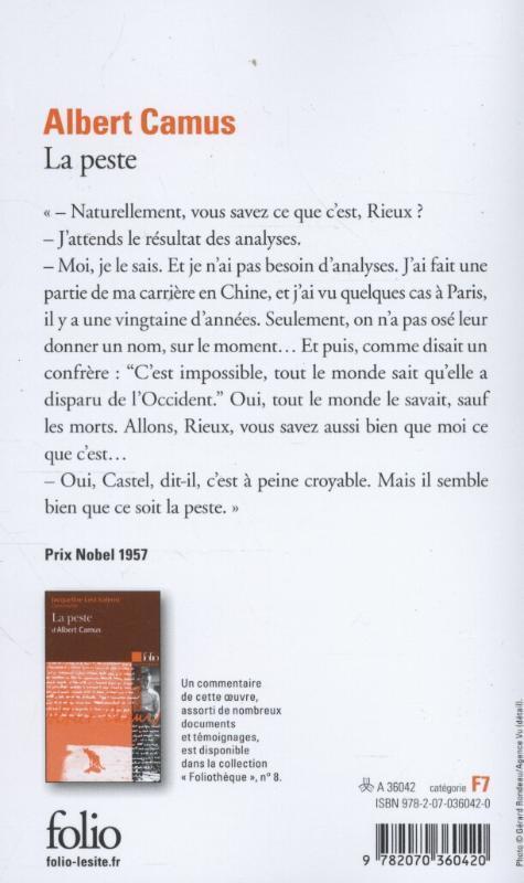 Rückseite: 9782070360420 | La peste | Albert Camus | Taschenbuch | Folio | Französisch | 2010