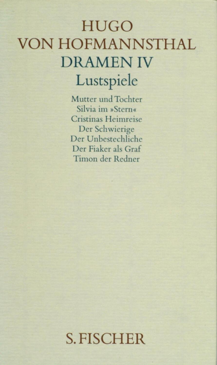 Cover: 9783100315441 | Dramen IV. Lustspiele | Hugo von Hofmannsthal | Buch | 588 S. | 1986