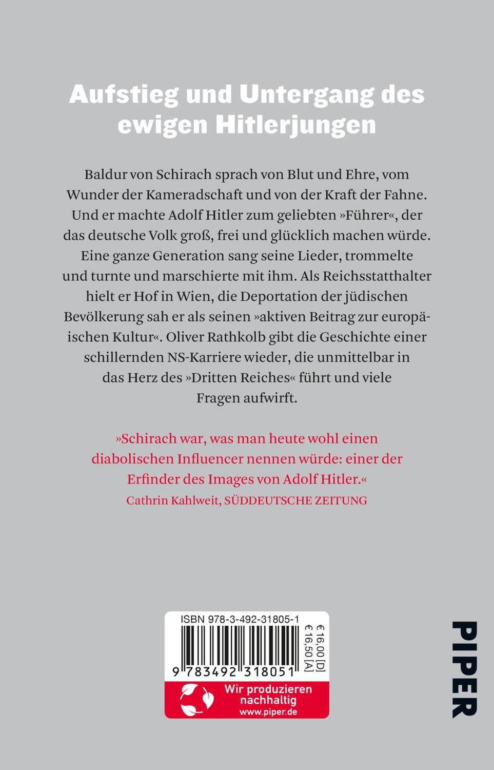 Rückseite: 9783492318051 | Schirach | Eine Generation zwischen Goethe und Hitler | Rathkolb