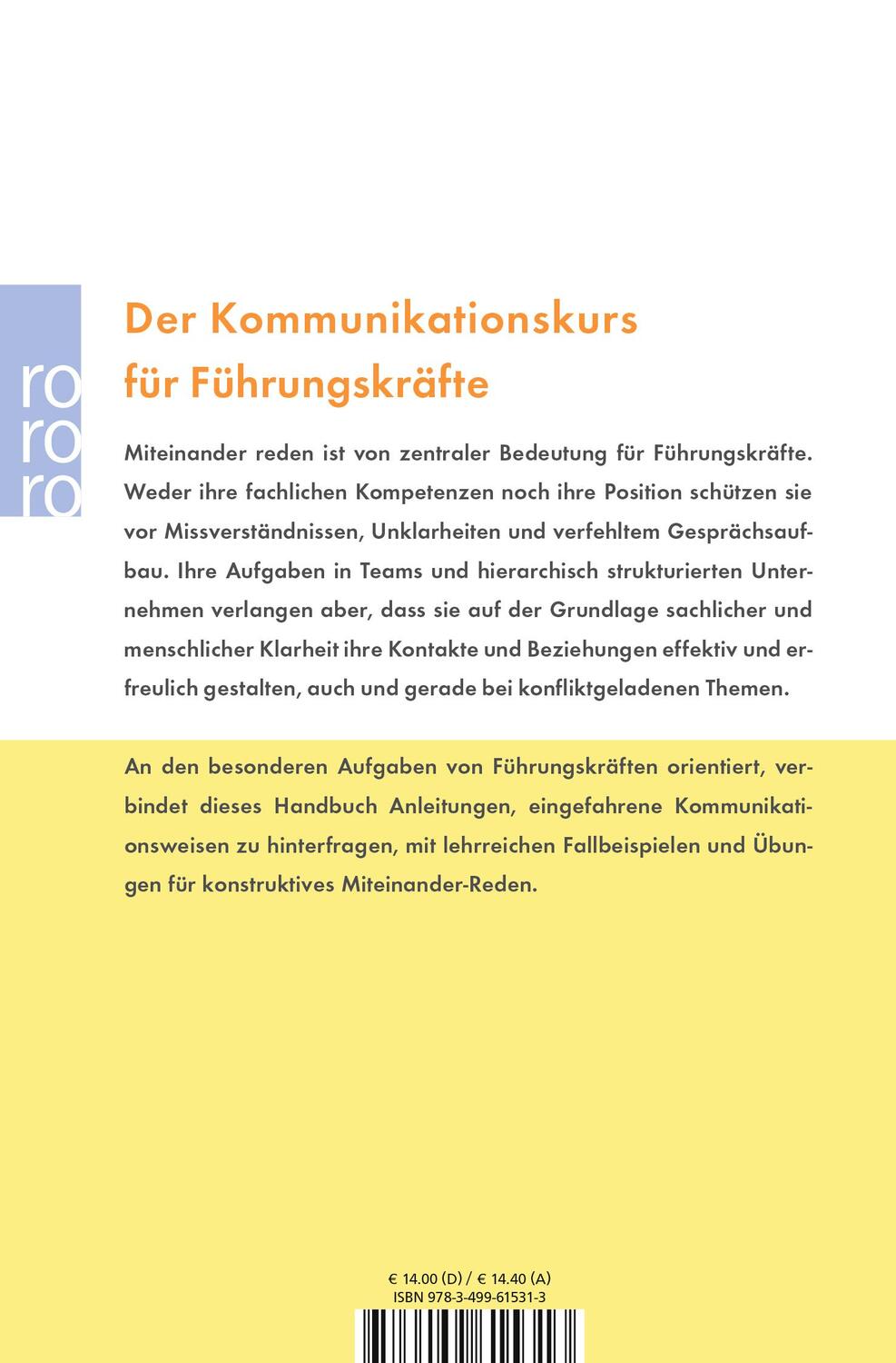 Rückseite: 9783499615313 | Kommunikationspsychologie für Führungskräfte | Johannes Ruppel (u. a.)