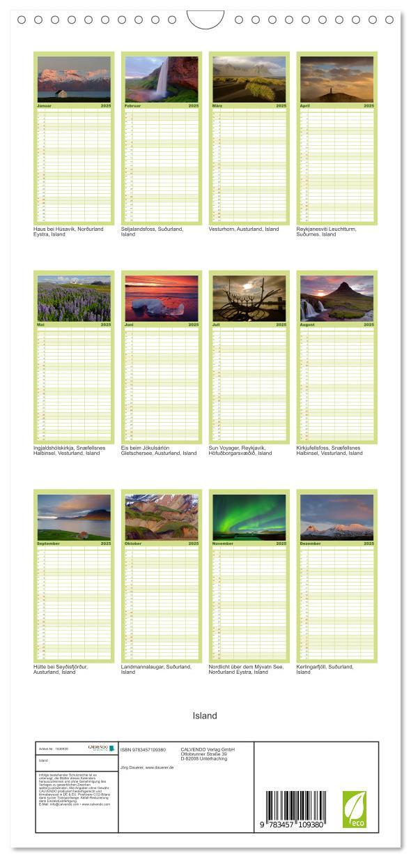 Bild: 9783457109380 | Familienplaner 2025 - Island mit 5 Spalten (Wandkalender, 21 x 45...