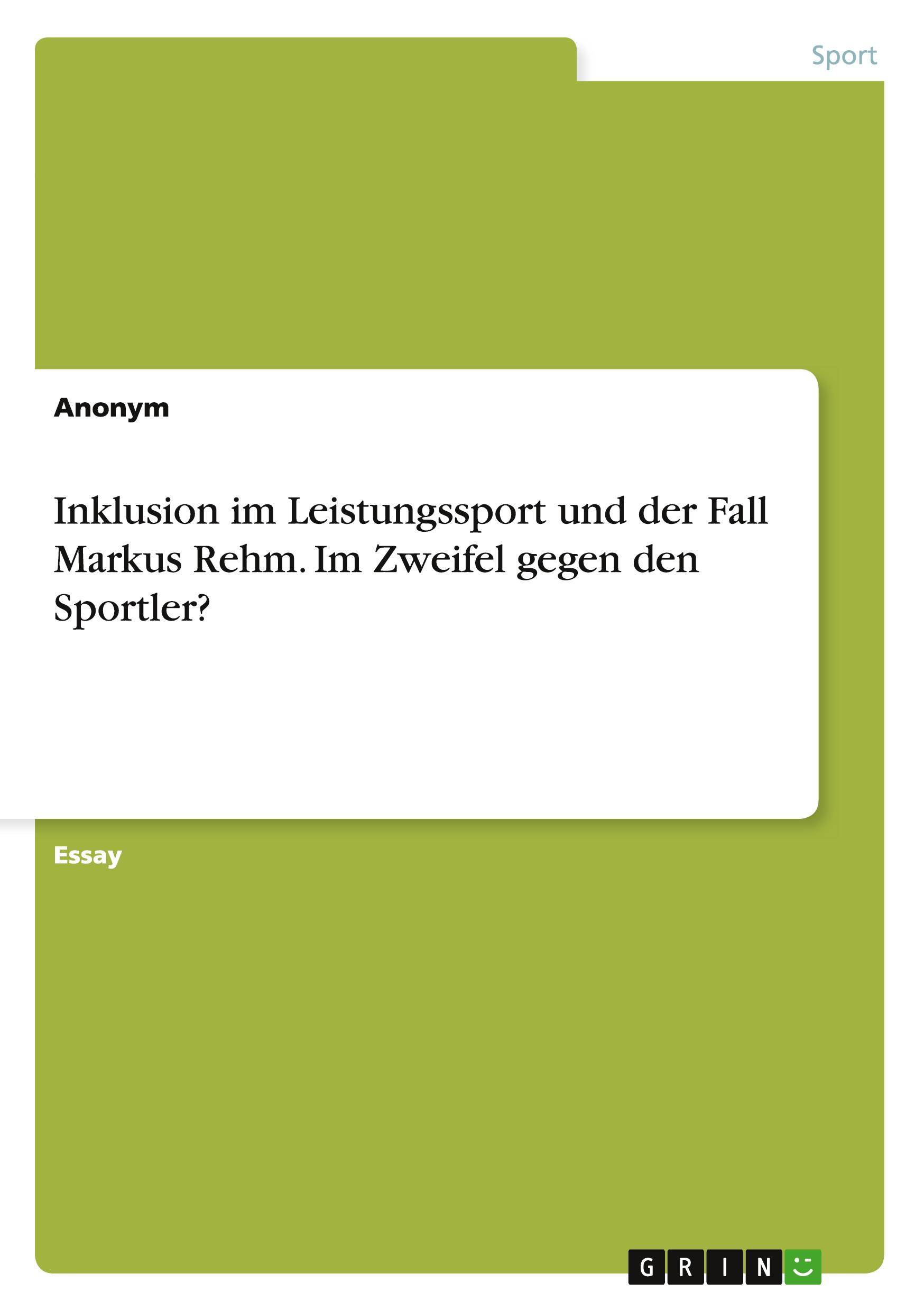 Cover: 9783668118706 | Inklusion im Leistungssport und der Fall Markus Rehm. Im Zweifel...