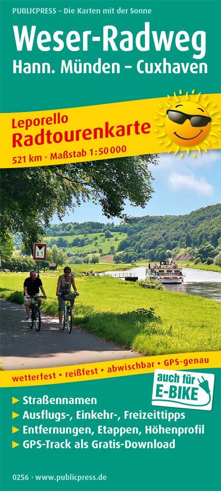 Cover: 9783747302569 | Weser-Radweg, Hann. Münden - Cuxhaven | (Land-)Karte | Leporello