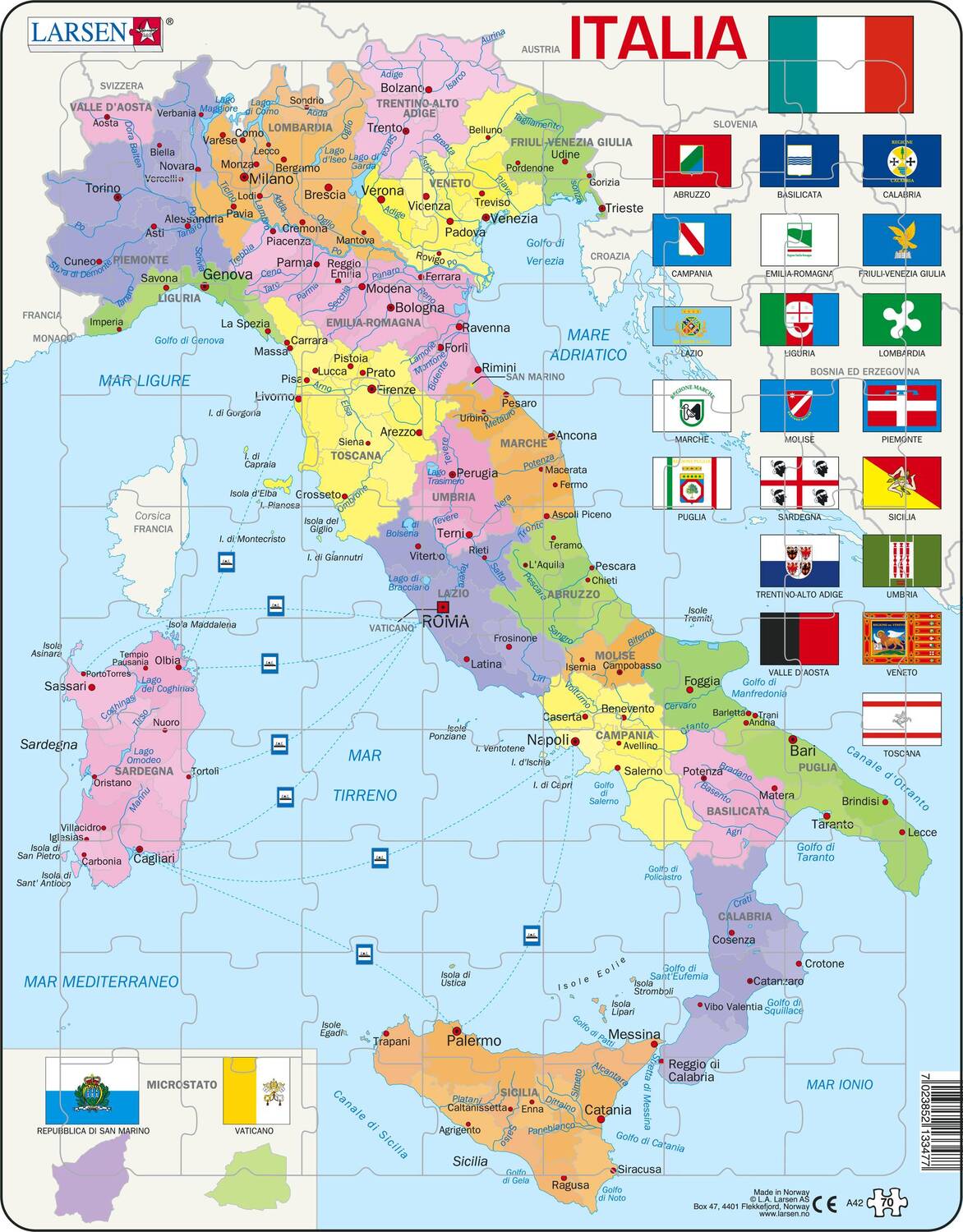 Cover: 7023852133477 | Puzzle - Italien (politisch) | Puzzle | 2022 | Larsen