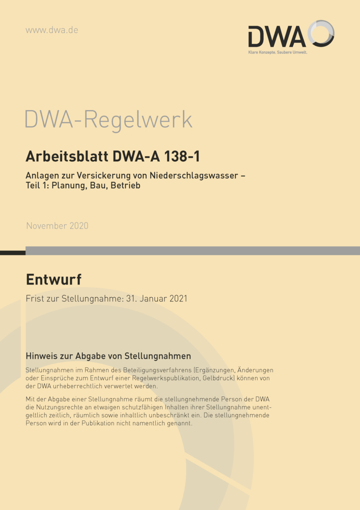 Cover: 9783968620183 | Arbeitsblatt DWA-A 138-1 Anlagen zur Versickerung von...