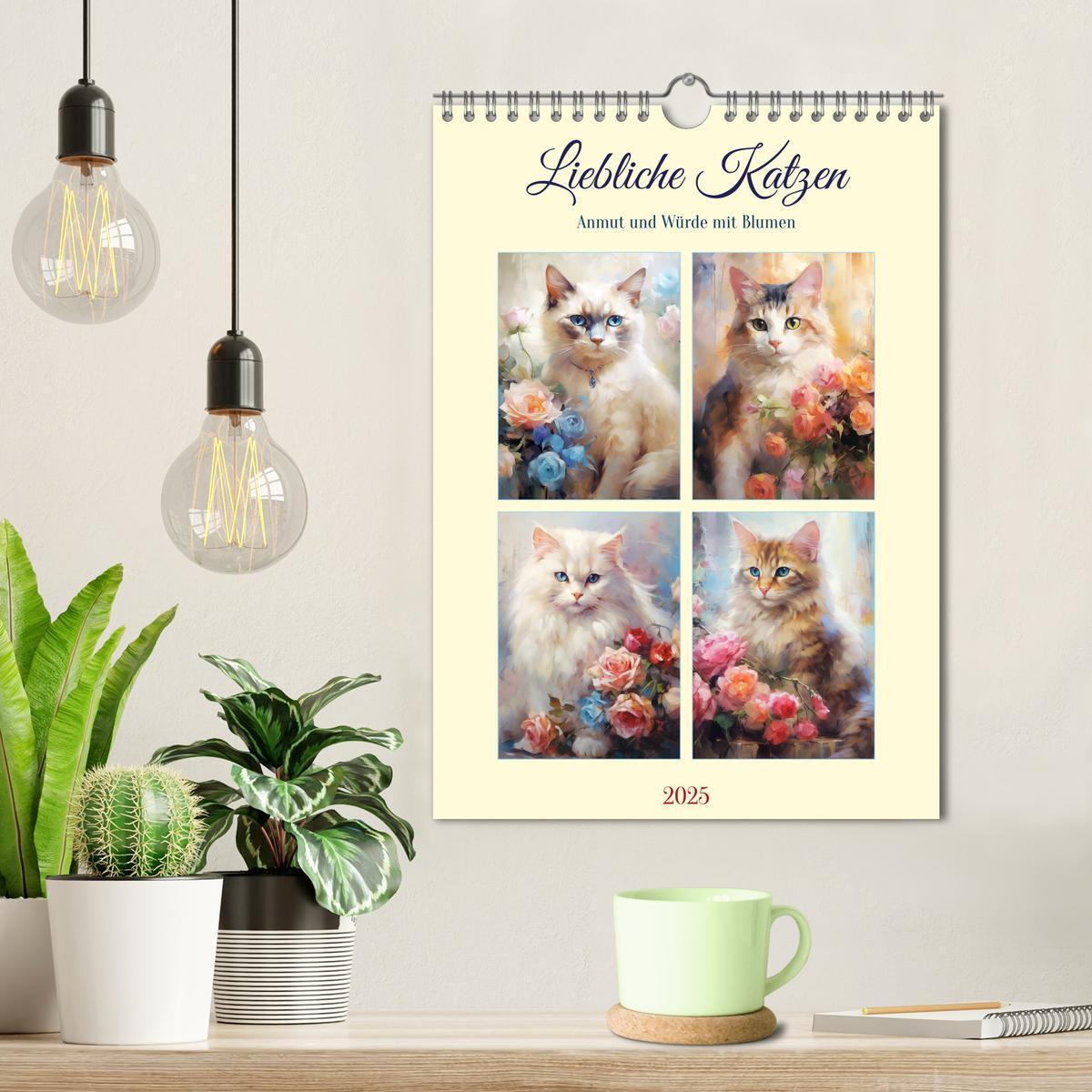 Bild: 9783435867363 | Liebliche Katzen. Anmut und Würde mit Blumen (Wandkalender 2025 DIN...