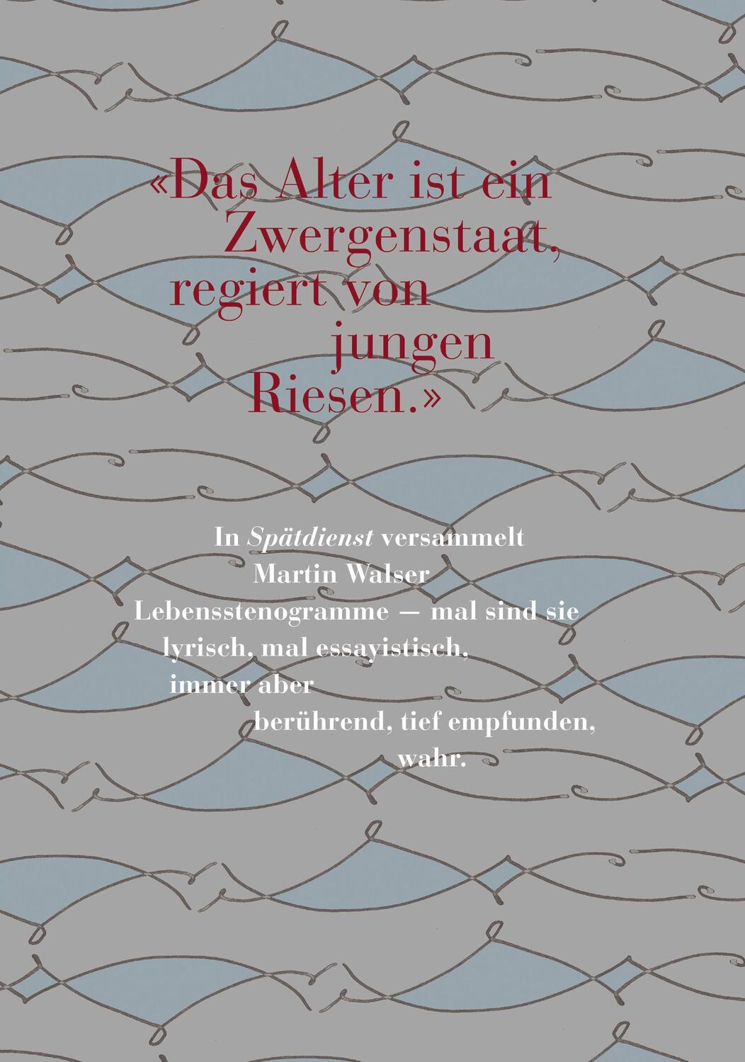Rückseite: 9783498074074 | Spätdienst | Bekenntnis und Stimmung | Martin Walser | Buch | Deutsch