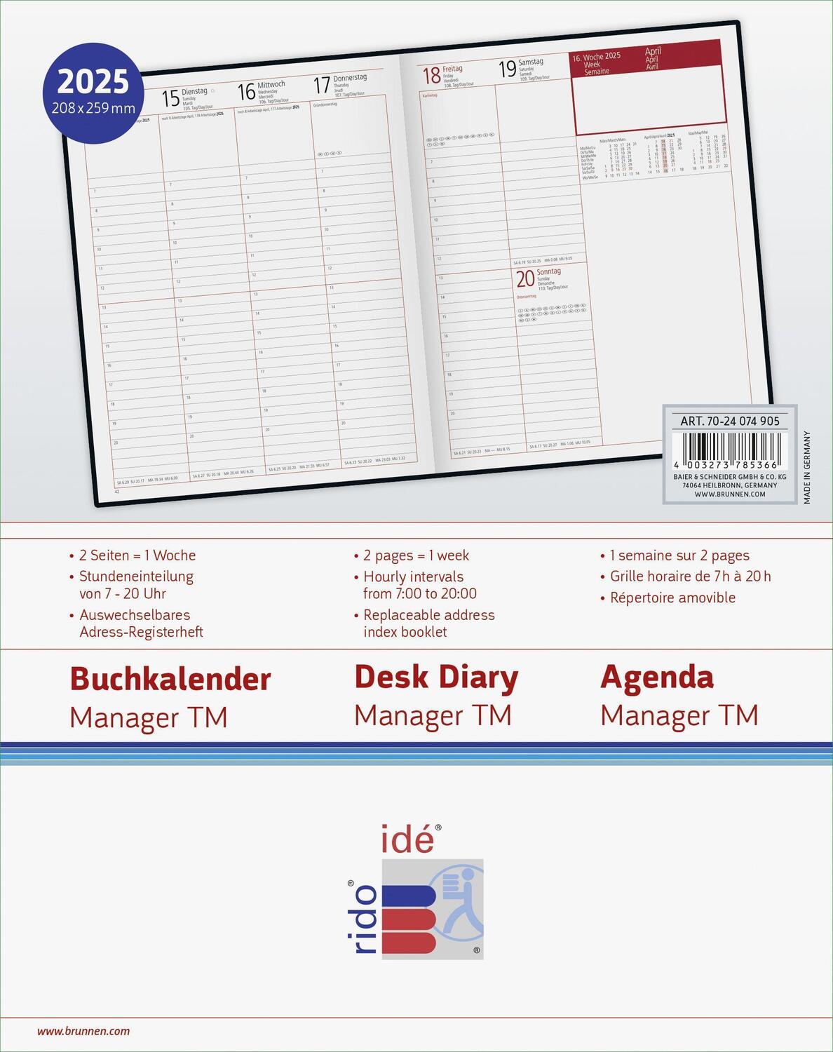 Bild: 4003273785366 | rido/idé 7024074905 Buchkalender Modell Managerkalender TM (2025) 2...