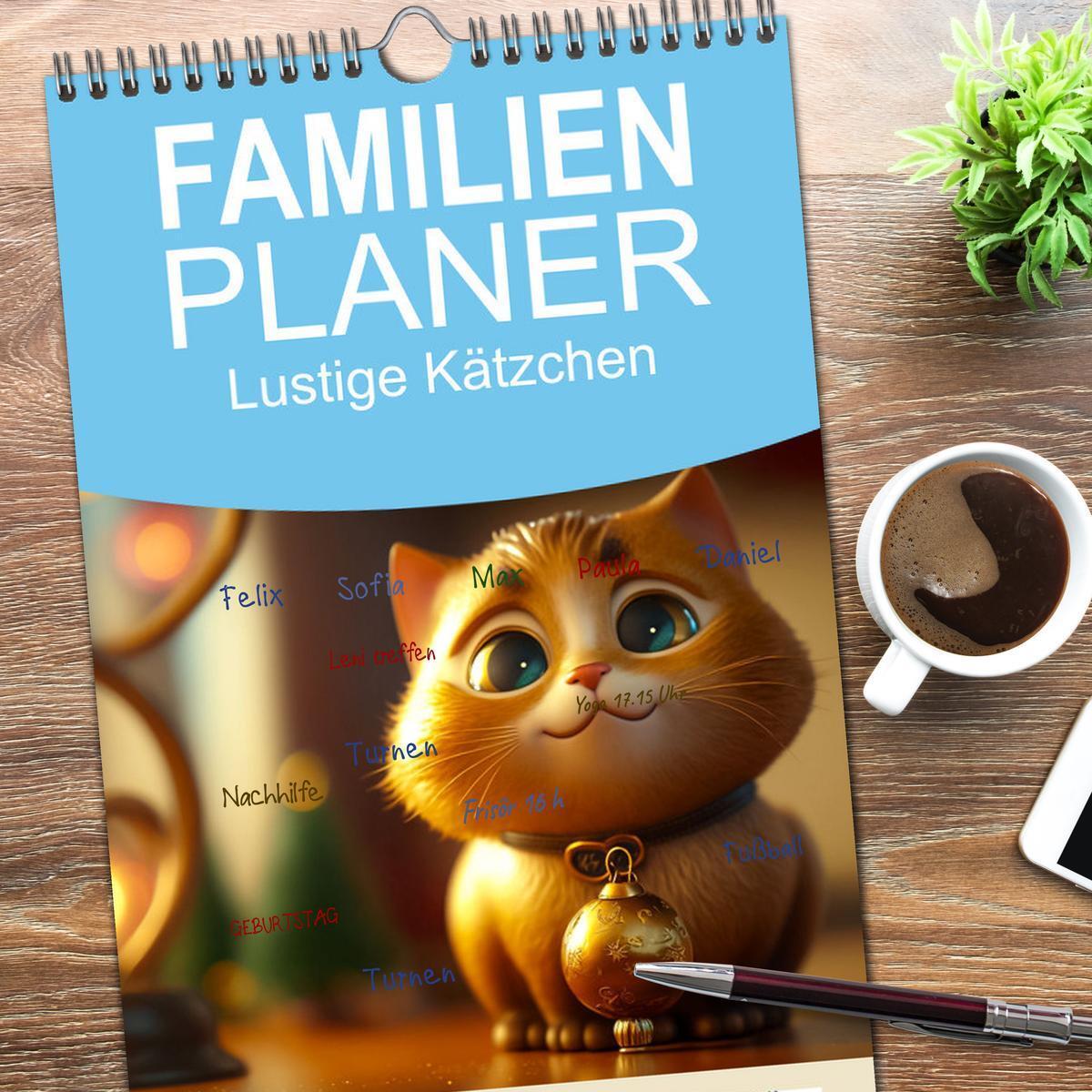 Bild: 9783457093214 | Familienplaner 2025 - Lustige Kätzchen mit 5 Spalten (Wandkalender,...