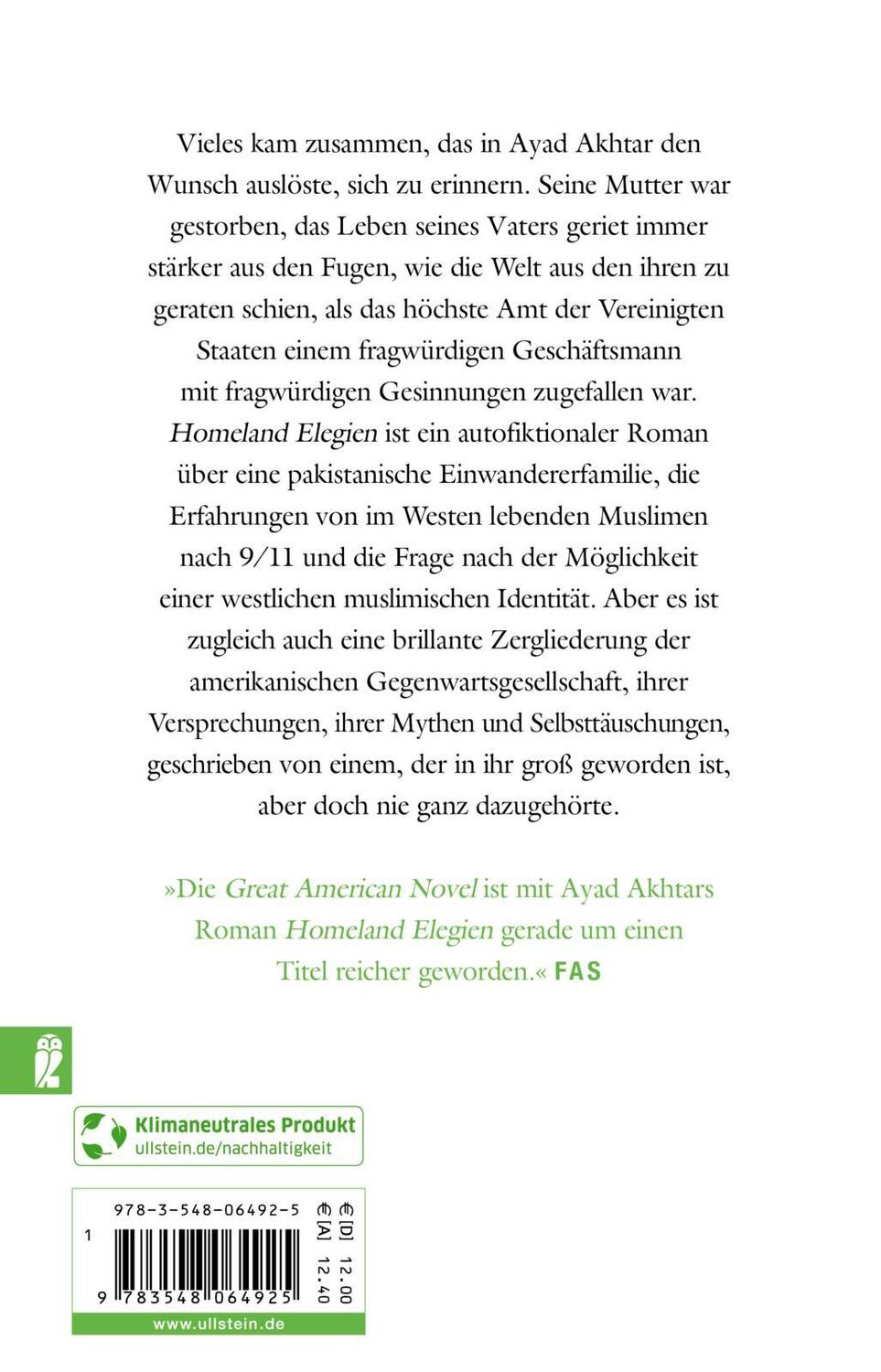 Rückseite: 9783548064925 | Homeland Elegien | Roman | Ayad Akhtar | Taschenbuch | 464 S. | 2021