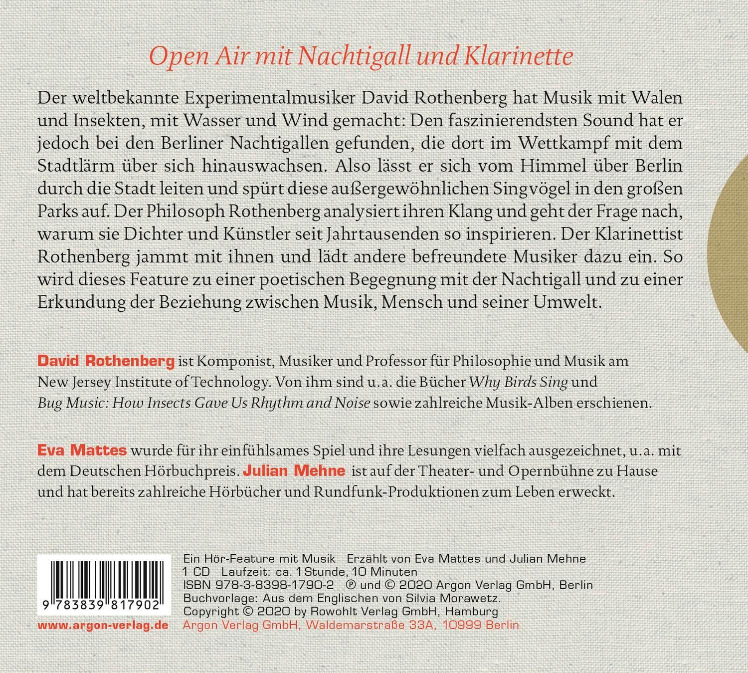 Rückseite: 9783839817902 | Stadt der Nachtigallen | Berlins perfekter Sound | David Rothenberg