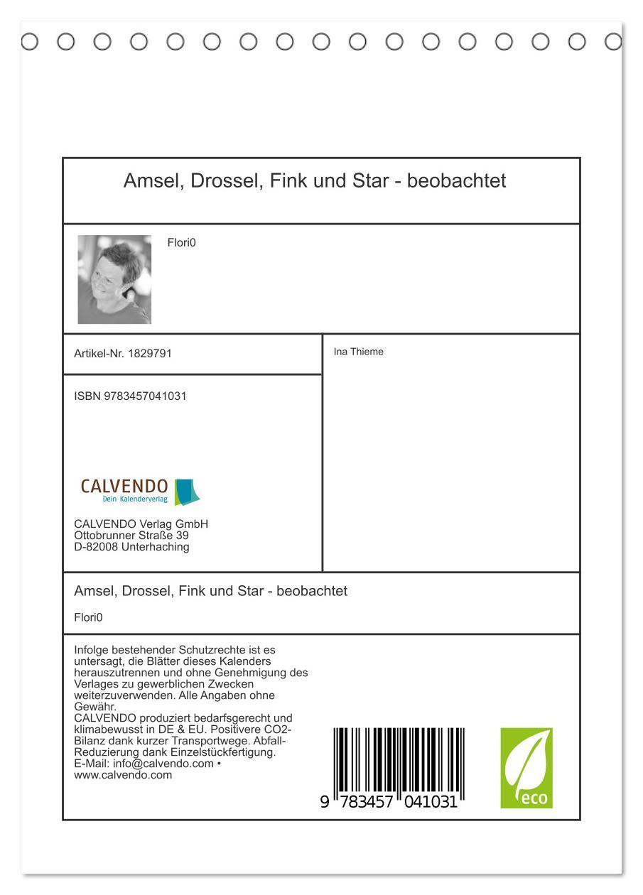 Bild: 9783457041031 | Amsel, Drossel, Fink und Star - beobachtet (Tischkalender 2025 DIN...