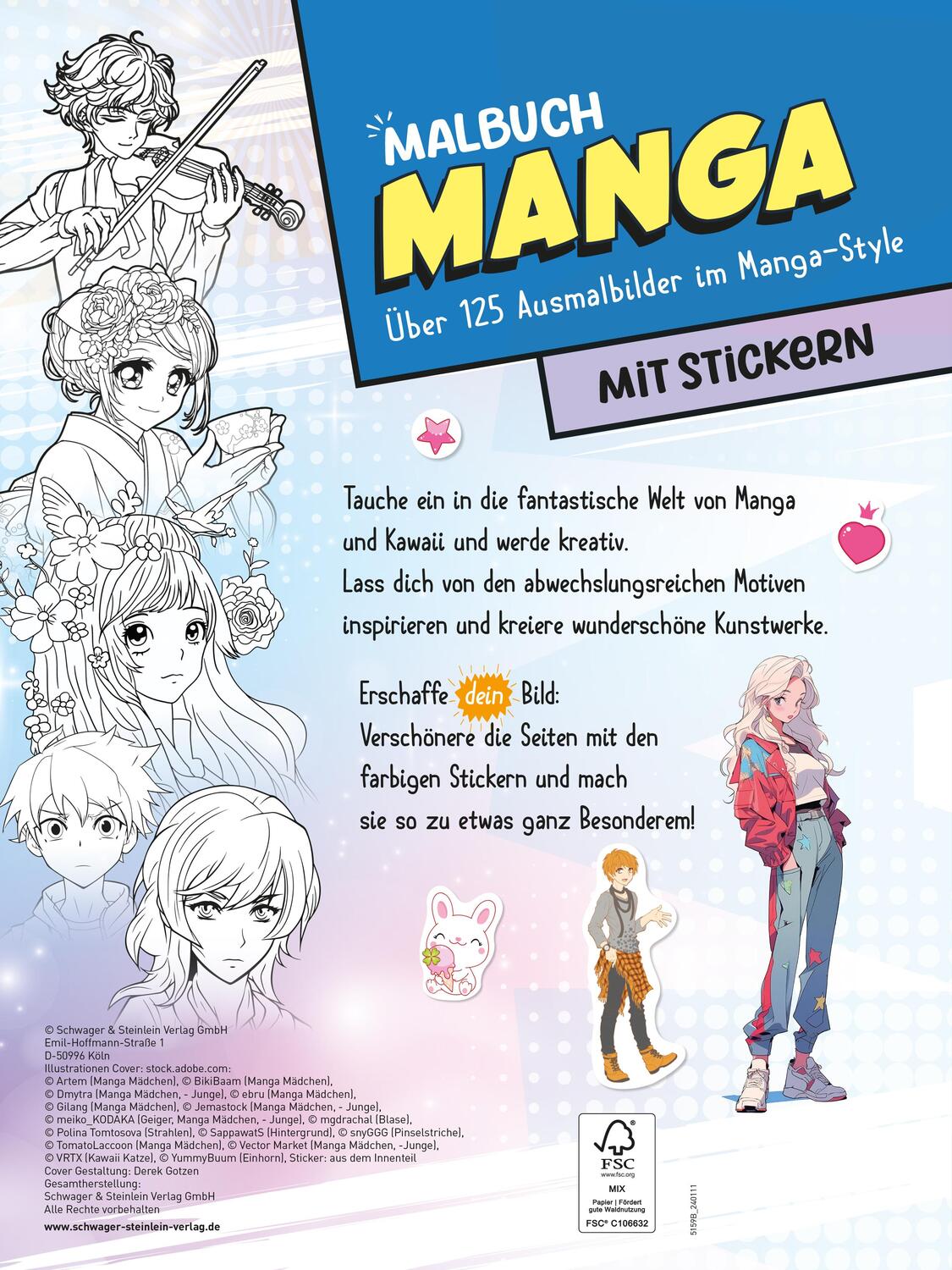 Rückseite: 9783849945473 | Extra dickes Manga-Malbuch mit Stickern zum Kreativsein und...