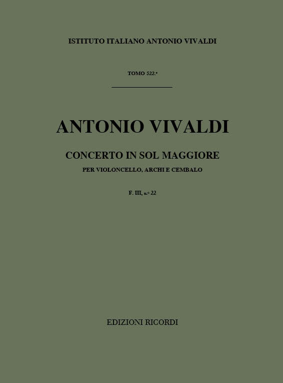 Cover: 9790041911977 | Concerto Per Violoncello, Archi e BC In Sol Rv 415 | Antonio Vivaldi