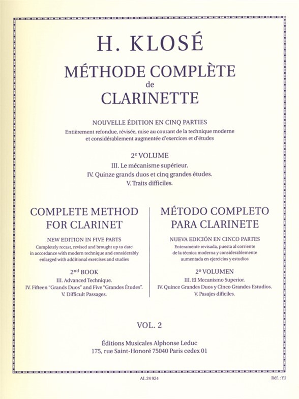 Cover: 9790046249242 | Methode complete de clarinette vol.2 (fr/en, cartonne) | Klosé