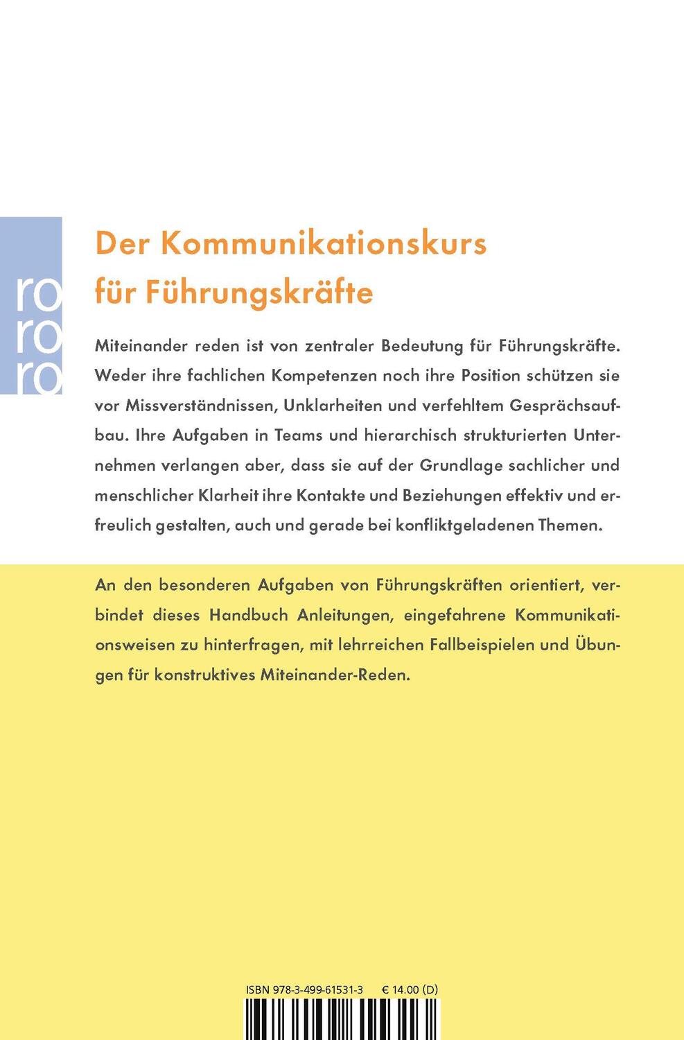 Rückseite: 9783499615313 | Kommunikationspsychologie für Führungskräfte | Johannes Ruppel (u. a.)