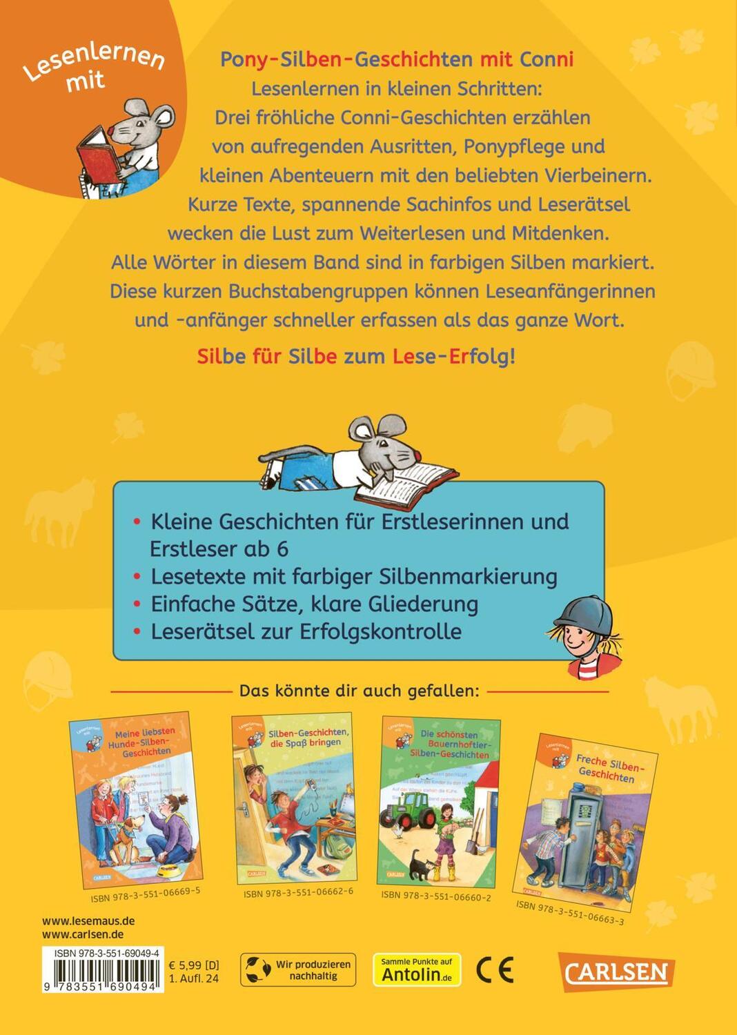 Rückseite: 9783551690494 | LESEMAUS zum Lesenlernen Sammelbände: Pony-Silben-Geschichten mit...