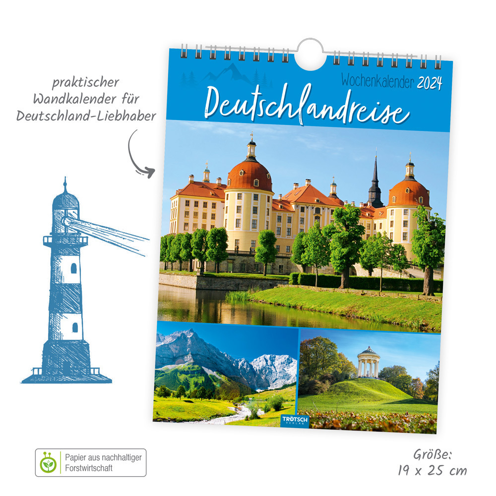 Bild: 9783988020468 | Trötsch Wochenkalender zum Hängen Deutschlandreise 2024 | Wandkalender