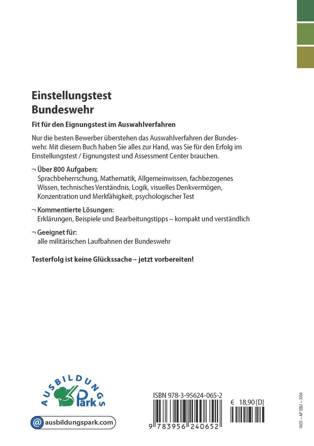 Rückseite: 9783956240652 | Einstellungstest Bundeswehr | Kurt Guth (u. a.) | Taschenbuch | 308 S.