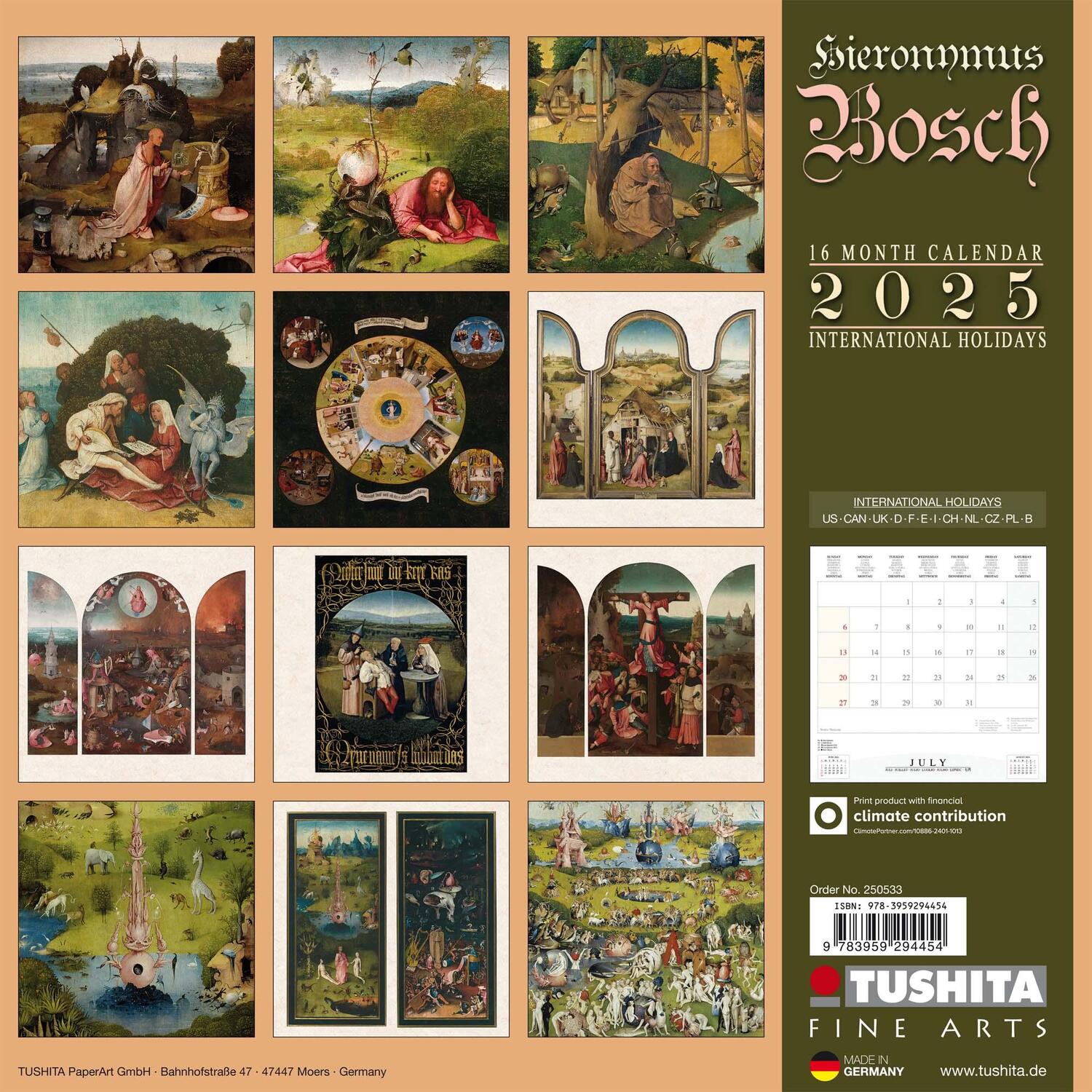 Rückseite: 9783959294454 | Hieronymus Bosch 2025 | Kalender 2025 | Kalender | Tushita Fine Arts