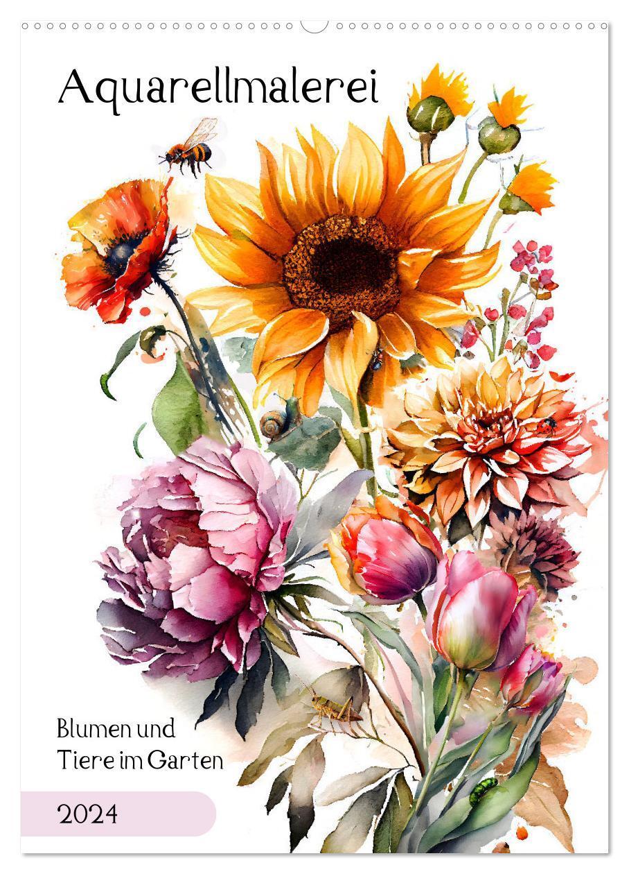 Cover: 9783675426085 | Aquarellmalerei - Blumen und Tiere im Garten (Wandkalender 2024 DIN...
